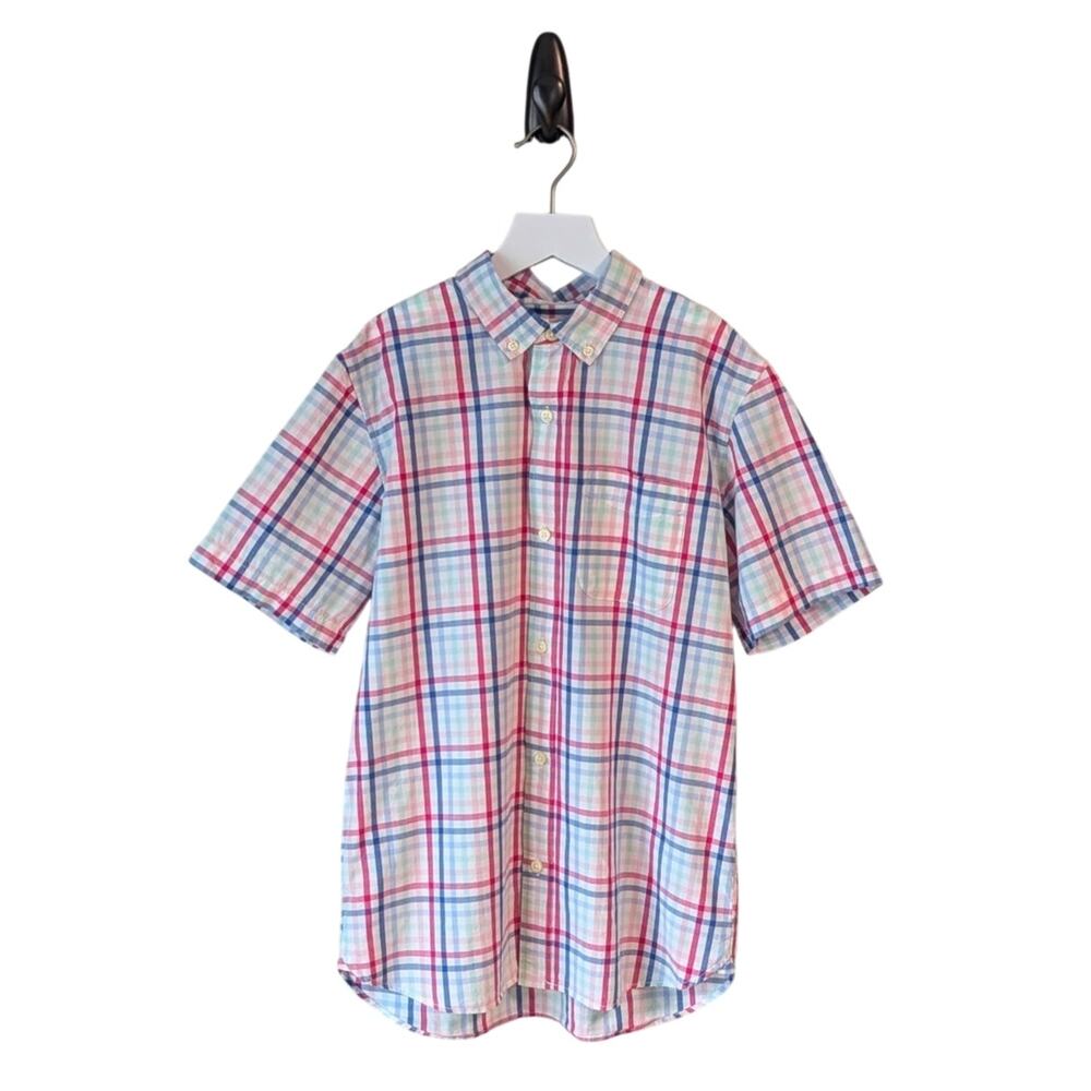 GAP Short Sleeve Button Front Shirt Boys XXL Plaid Poplin Classic Prep Coastal
